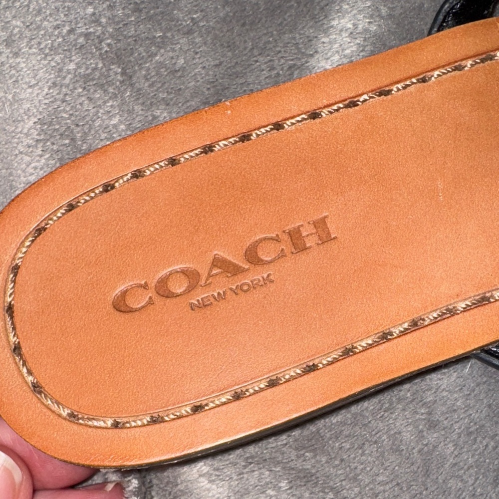 COACH Deni Feather Embellished Black Leather Thong Sandals (size 8) - Picture 3 of 7